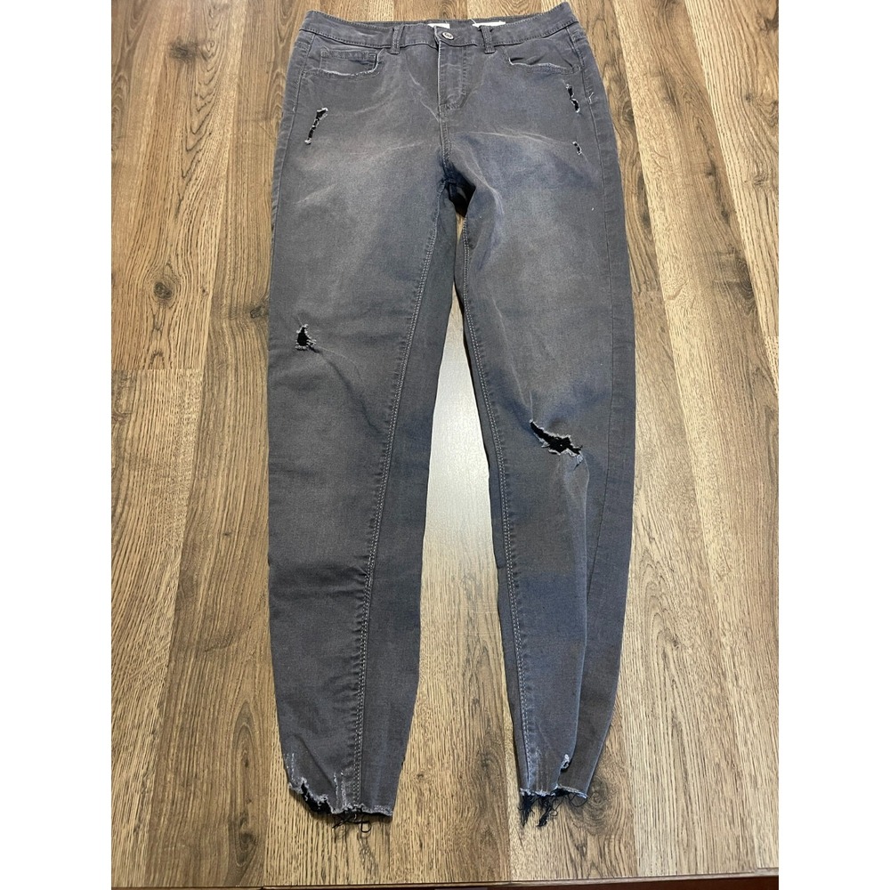 Profile Jeans, Women's 11, Gray, Denim, High Rise Skinny, Cut Out, Frayed Hem